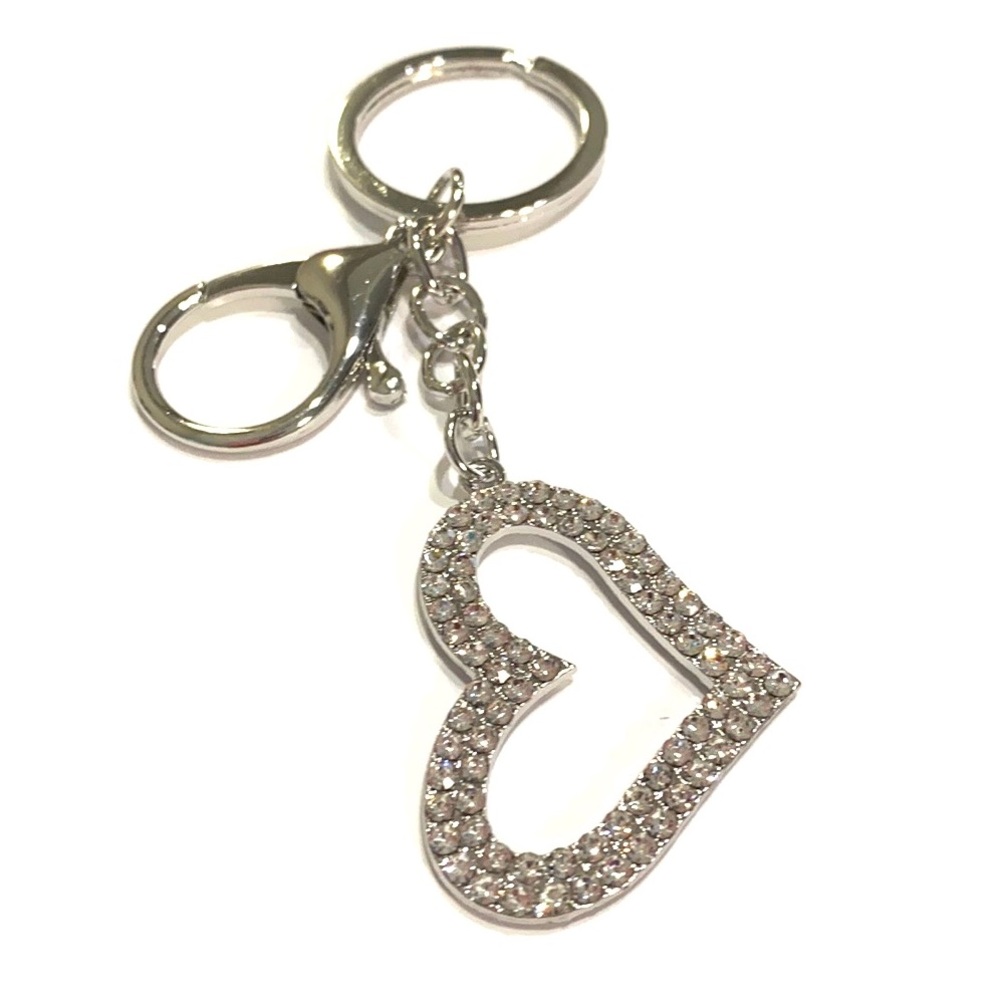 ⭐️Sparkling Rhinestone Heart Keychain Purse Charm Silver Tone⭐️